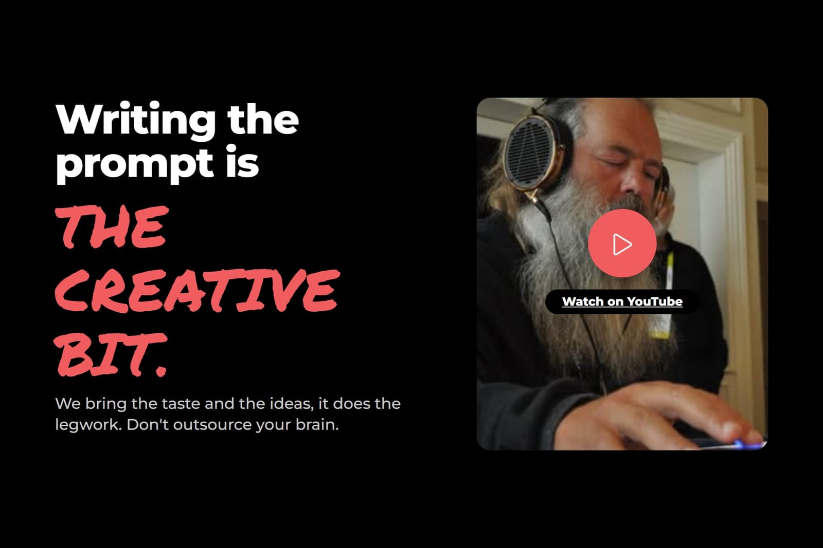 Watch Rick Rubin on YouTube: slide reading “Writing the prompt is the creative bit” beside a video still of the music producer wearing headphones