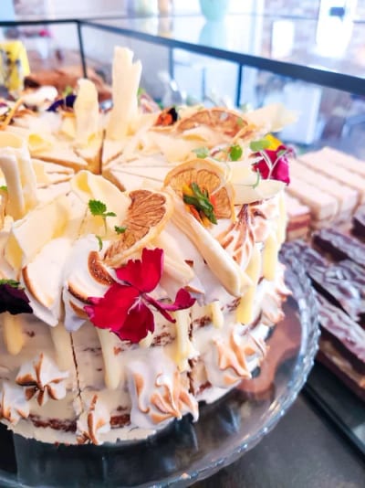 A slice of homemade cake at Forrest Coffee House