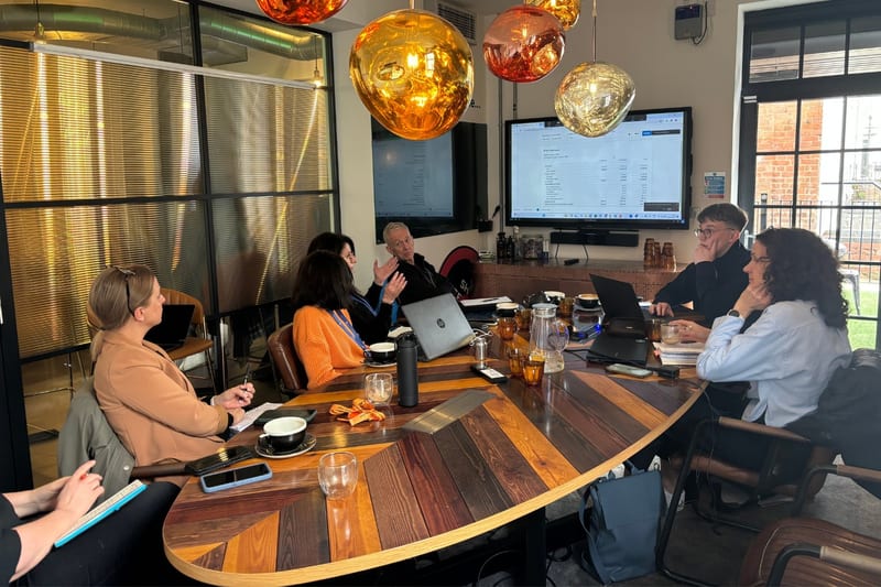 A Make Good Grow workshop round the big table under the copper lights at 1 Mill Street