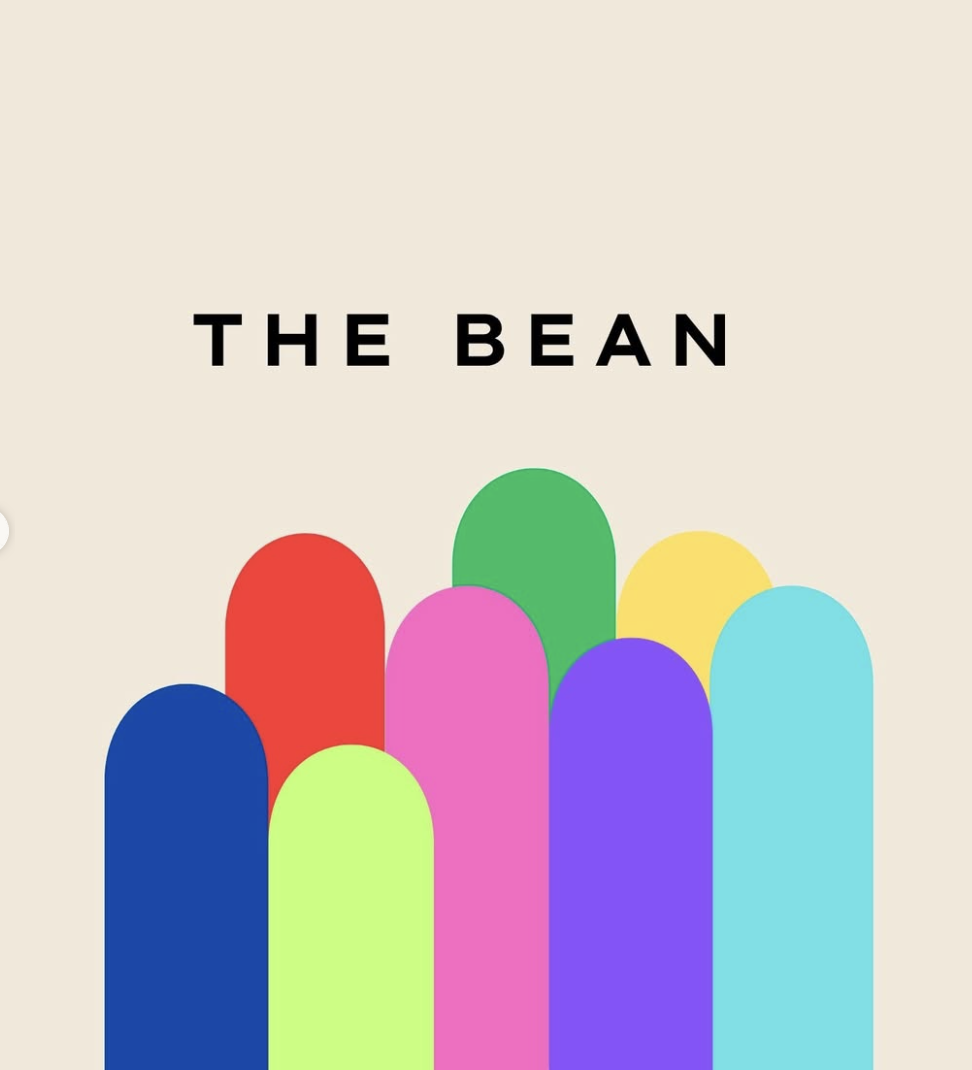 A title with coloured blocks beneath it