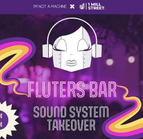 Purple background with white cartoon head with headphones on